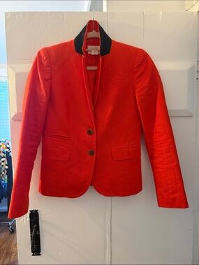 J. Crew Women's Bright Red Blazer with Black Contrast Collar